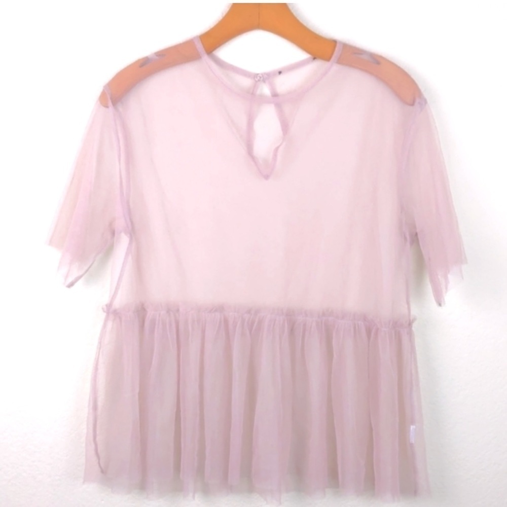 Sheer Tulle Slip Top Ruffle Hem Balerinacore Coquette Pink Oversized Medium